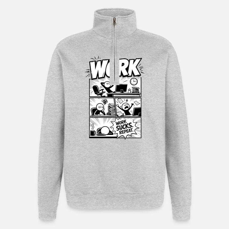Le travail craint Repeat Comic - Sweat à zip 1/4 - gris chiné