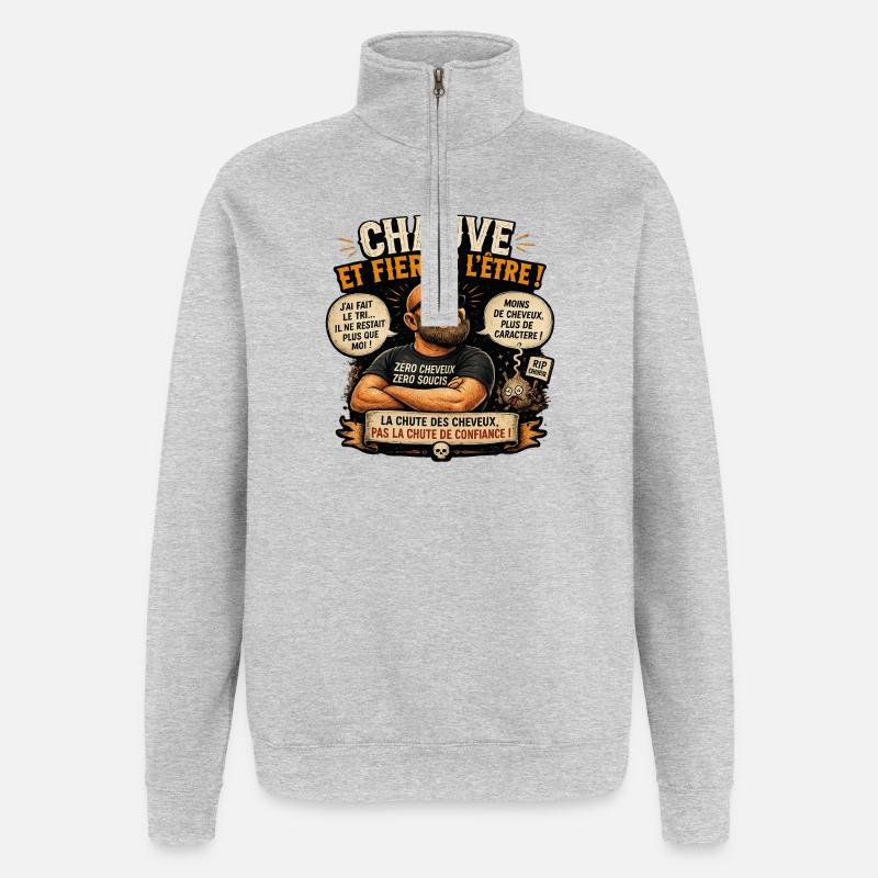 Chauve et Fier de l'Être - Sweat à zip 1/4 - gris chiné