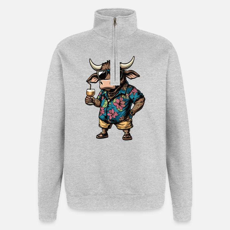Stier Comic Sommer - Quarter-Zip-Sweatshirt - Grau meliert