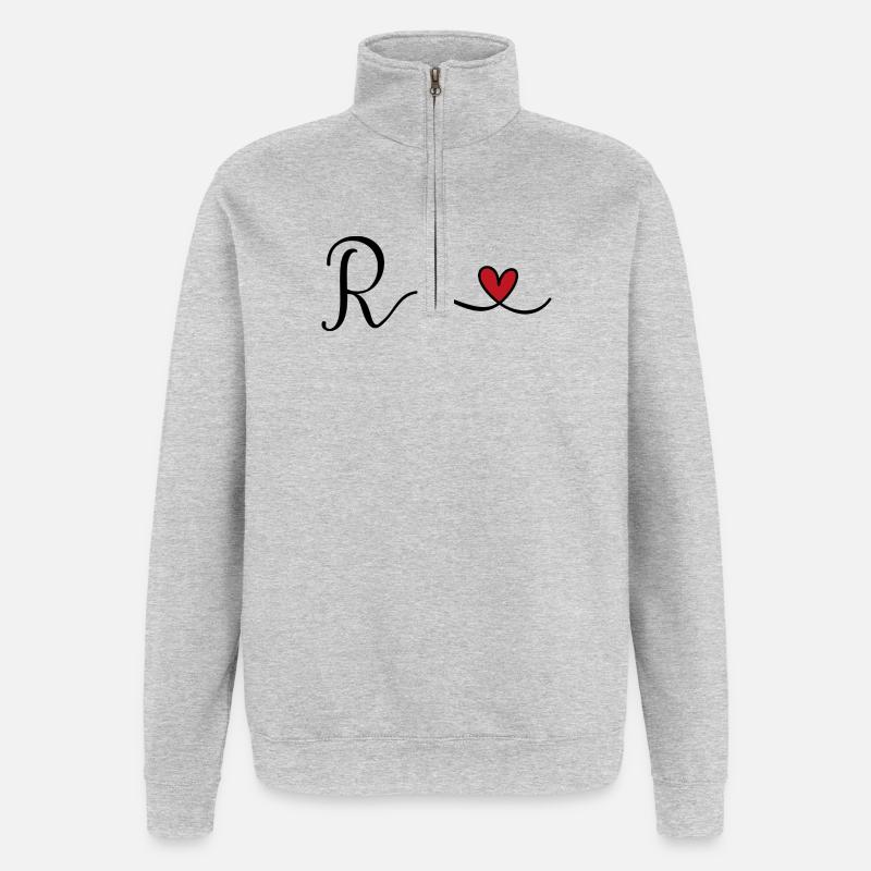 Letter R Monogram - Quarter-Zip Sweatshirt - heather grey