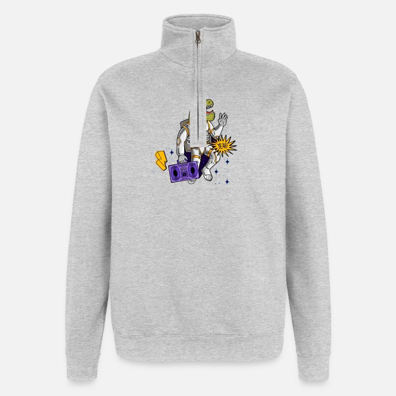 Dino Astronaut avec magnétophone à cassettes - Sweat à zip 1/4 - gris chiné