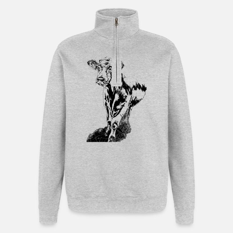 Vache Noir Blanc Bande Dessinée - Sweat à zip 1/4 - gris chiné