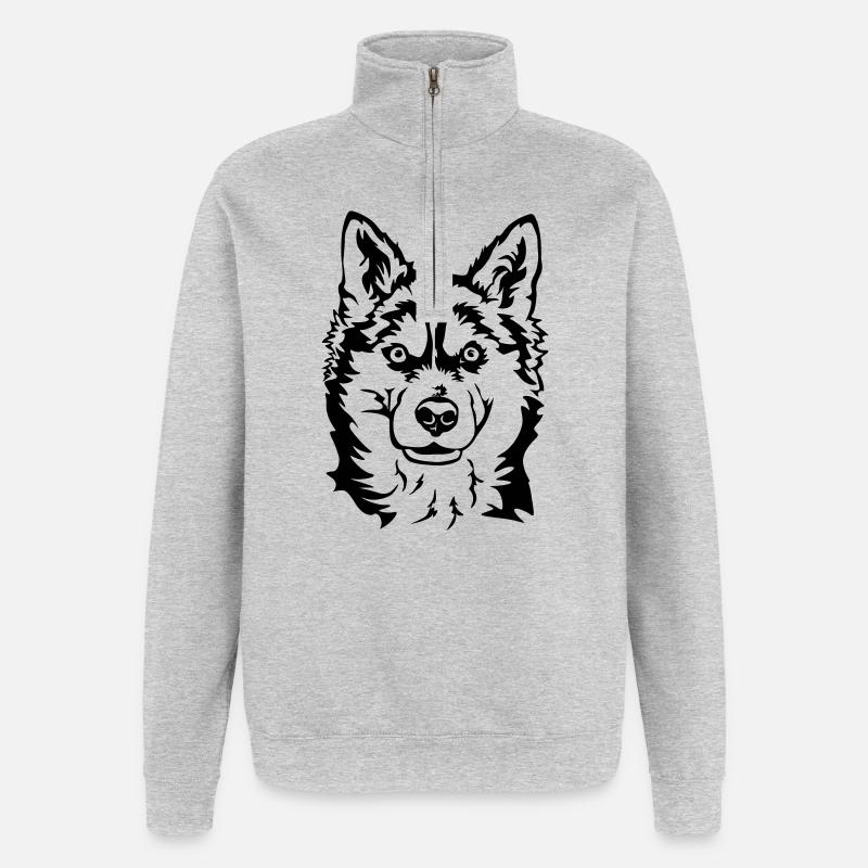 Husky Kopf - Quarter-Zip-Sweatshirt - Grau meliert