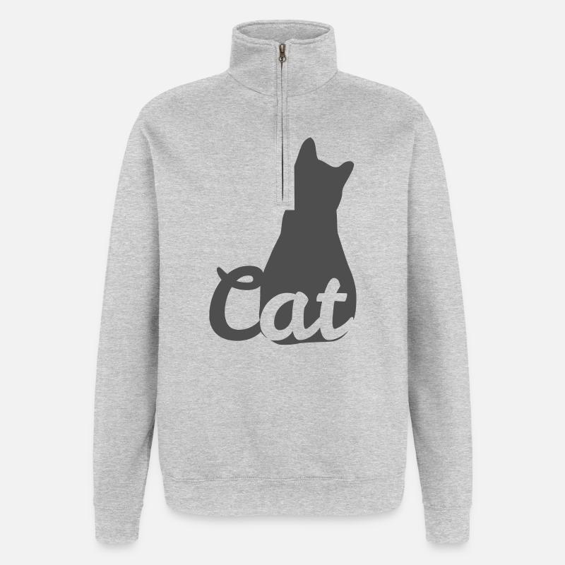 Katzen-Silhouette mit Cat-Text - Quarter-Zip-Sweatshirt - Grau meliert