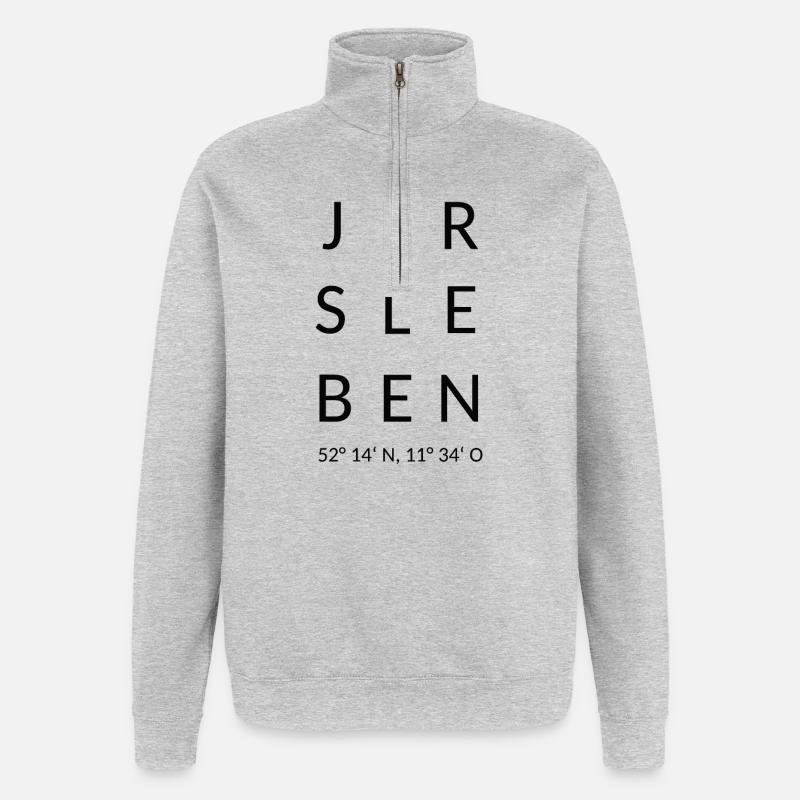 Jersleben avec longitude et latitude - Sweat à zip 1/4 - gris chiné