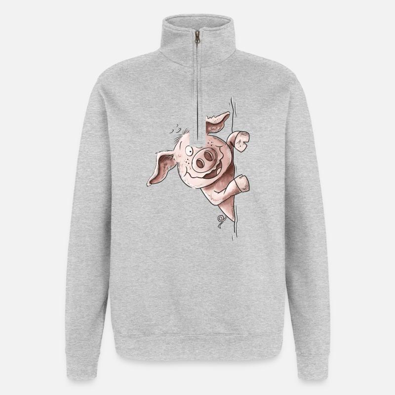 Droll Piggy Pig Pig Pig Pig - Sweat à zip 1/4 - gris chiné