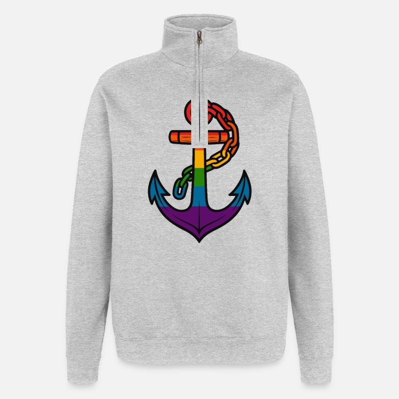 Regenbogenanker mit Farbverlauf - Quarter-Zip-Sweatshirt - Grau meliert