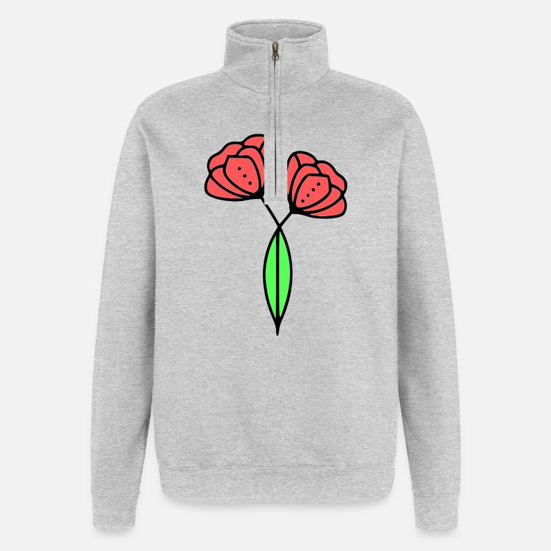 mohnblume-mohnblumen-minimalistisch-line-art-6 - Quarter-Zip-Sweatshirt - Grau meliert