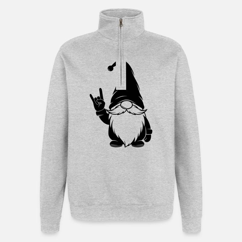 Cooler Wichtel mit Victory Zeichen - Quarter-Zip-Sweatshirt - Grau meliert
