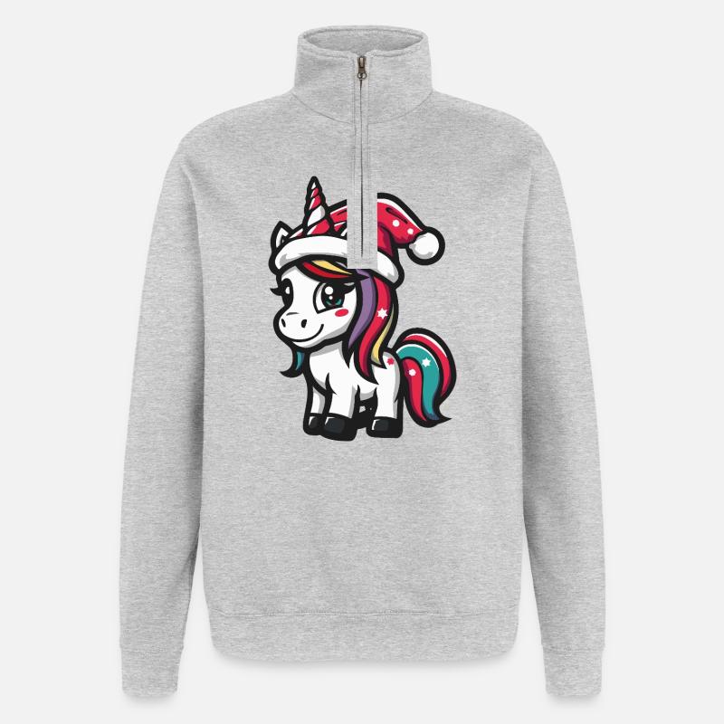 Noël licorne - Sweat à zip 1/4 - gris chiné