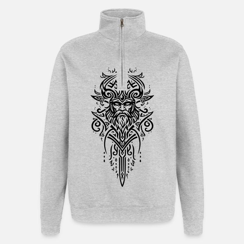 Mächtiges Stammes-Wikingermuster, Symbol der Stärke - Quarter-Zip-Sweatshirt - Grau meliert