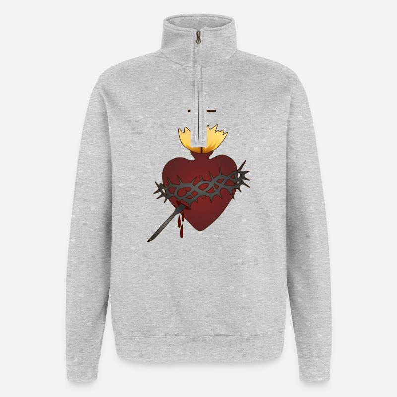 Heiliges Herz mit Dornenkrone - Quarter-Zip-Sweatshirt - Grau meliert