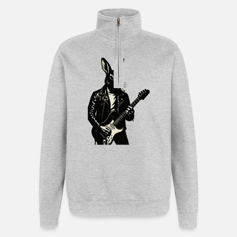 Rabbit in Leather spielt Gitarre - Quarter-Zip-Sweatshirt - Grau meliert