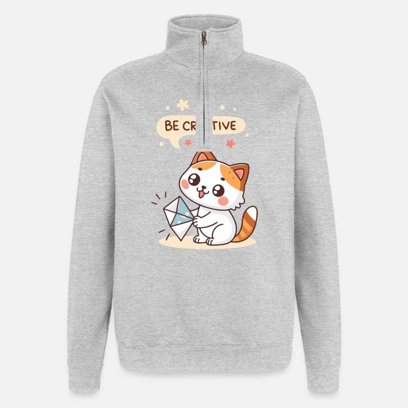 Chat Kawaii Créatif - Sweat à zip 1/4 - gris chiné