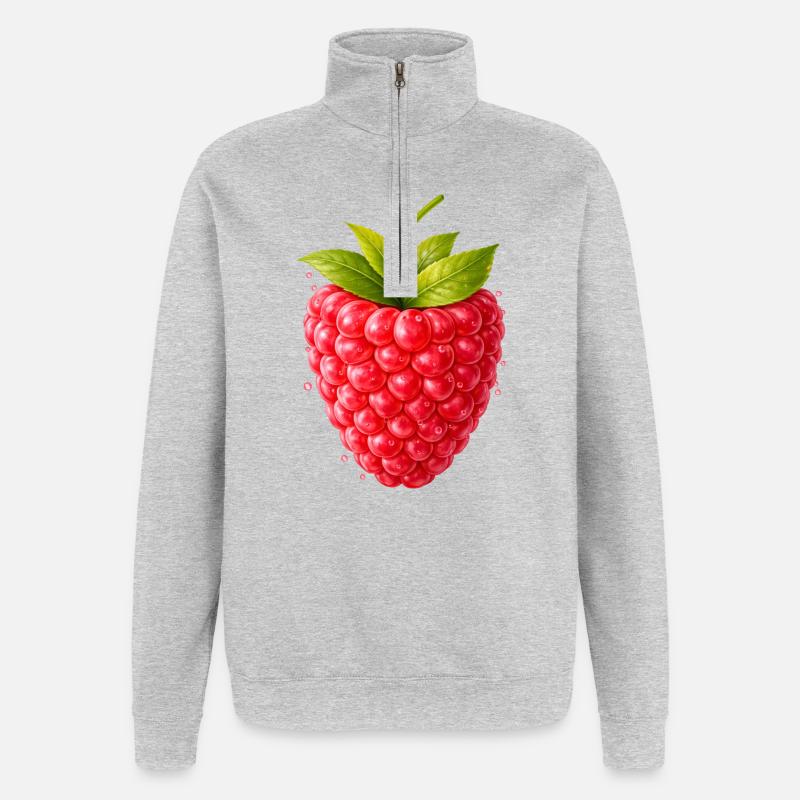 Frische Himbeere mit Blättern  - Quarter-Zip-Sweatshirt - Grau meliert