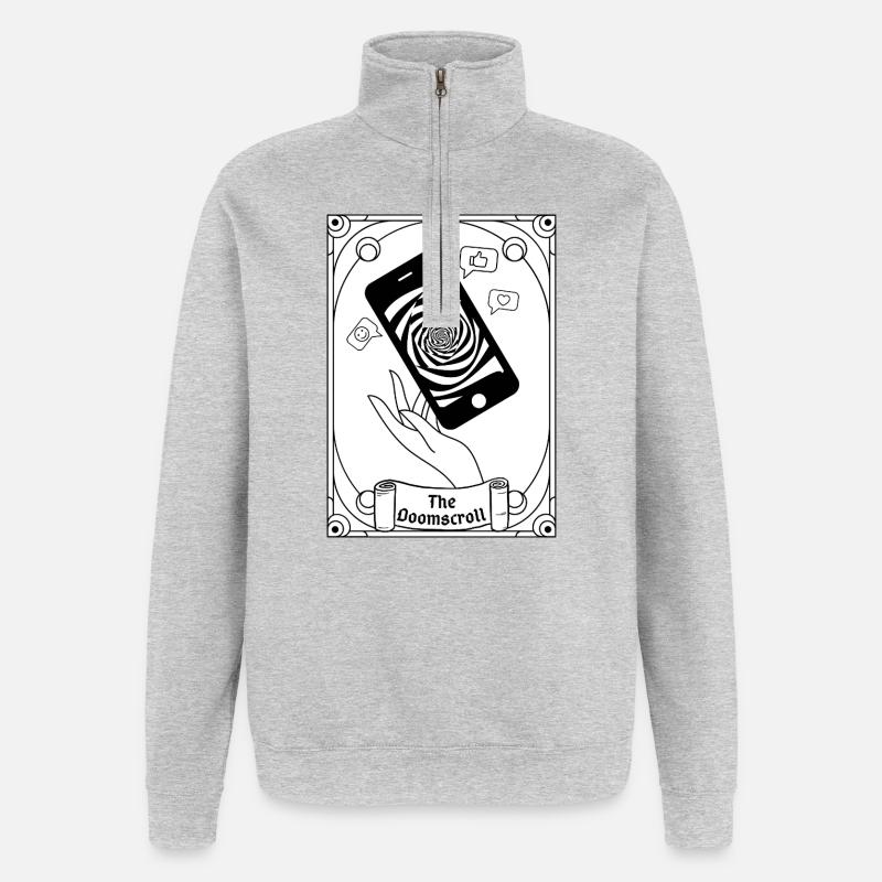 Doomscroll Brainrot Smartphone Tarot - Sweat à zip 1/4 - gris chiné