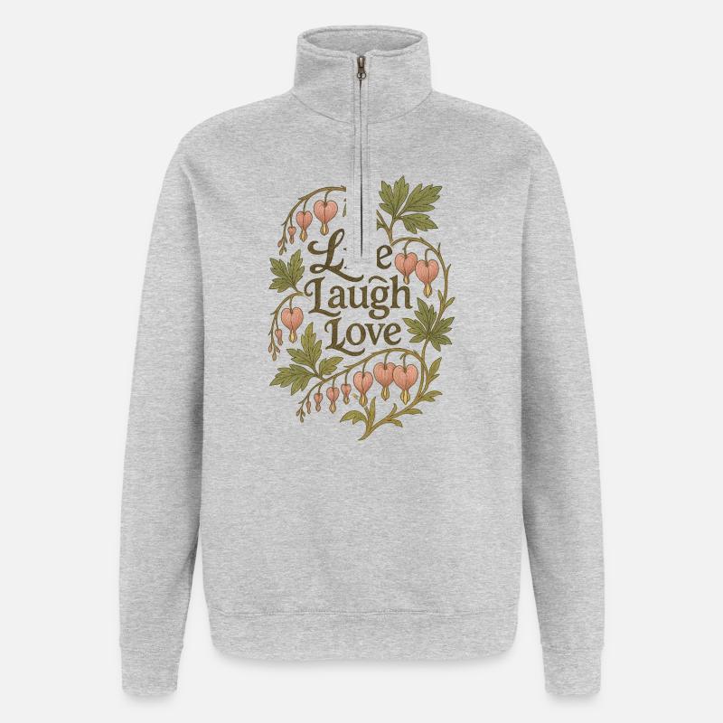 Vivre Rire Aimer Cœurs Botaniques - Sweat à zip 1/4 - gris chiné