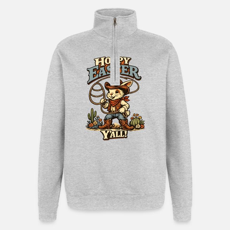 Retro Bunny Howdy Easter Rabbit Ears - Quarter-Zip Sweatshirt - heather grey