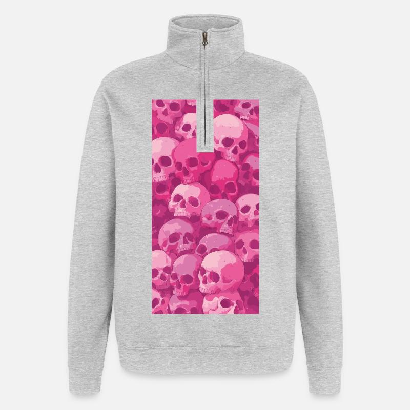 Pink Skull Pattern - Quarter-Zip Sweatshirt - heather grey