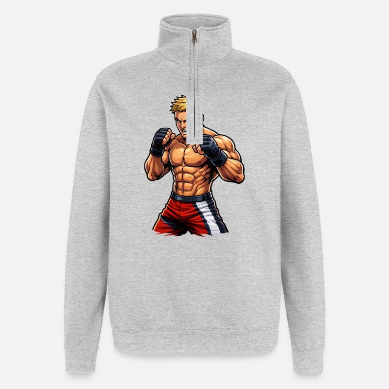 Combattant de MMA avec des muscles - Sweat à zip 1/4 - gris chiné