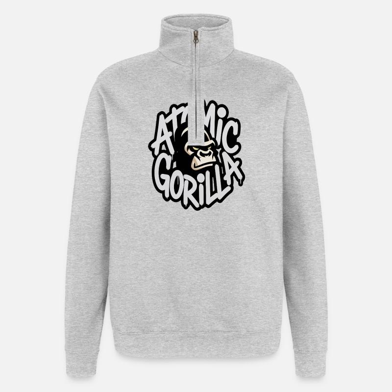 Emblème graffiti du gorille atomique - Sweat à zip 1/4 - gris chiné