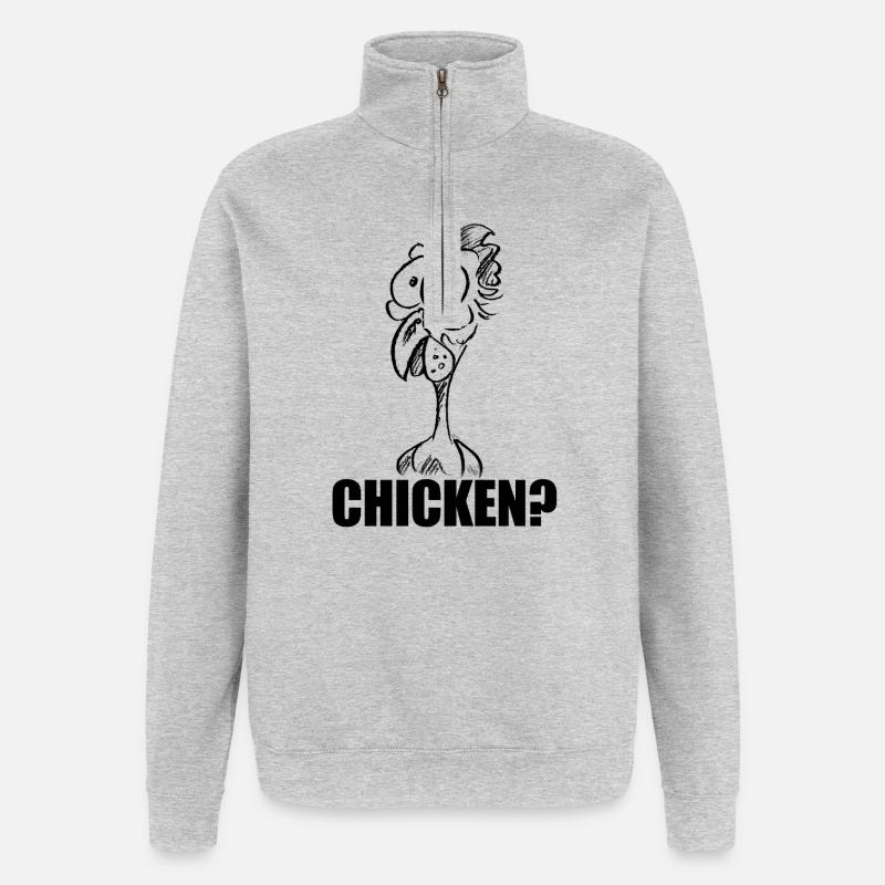 POULET ? Tête de poulet déconcertée – Humour - Sweat à zip 1/4 - gris chiné