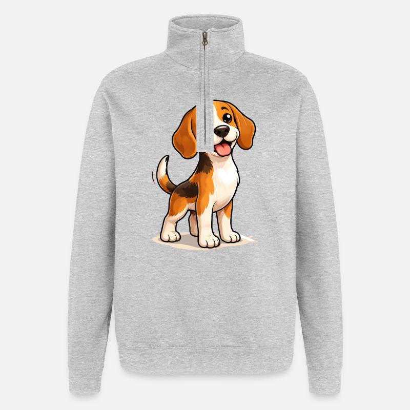 Beagle Hund Süß Lustig Fun Design - Quarter-Zip-Sweatshirt - Grau meliert