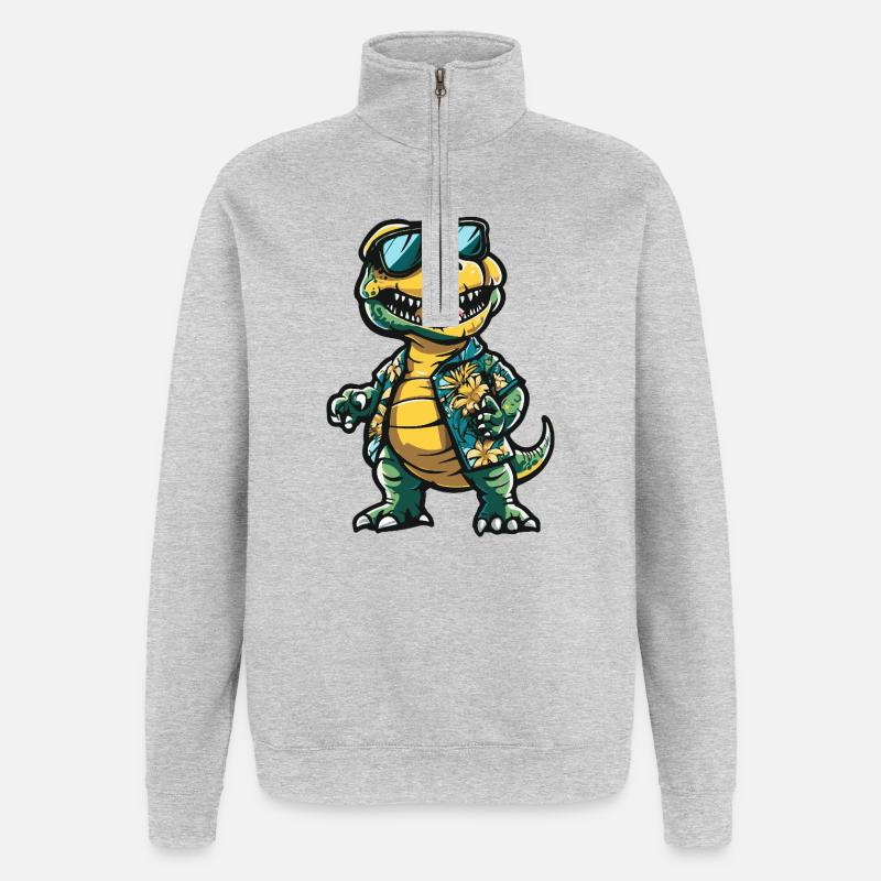 Dinosaurier T-Rex Comic Urlaub - Quarter-Zip-Sweatshirt - Grau meliert