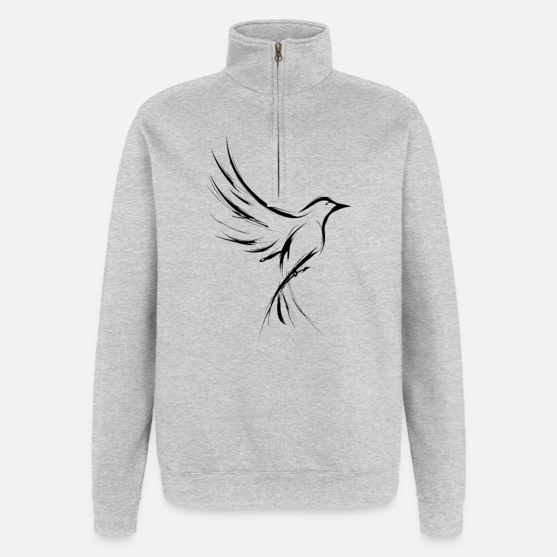 oiseau, tatouage oiseau, dessin simple - Sweat à zip 1/4 - gris chiné
