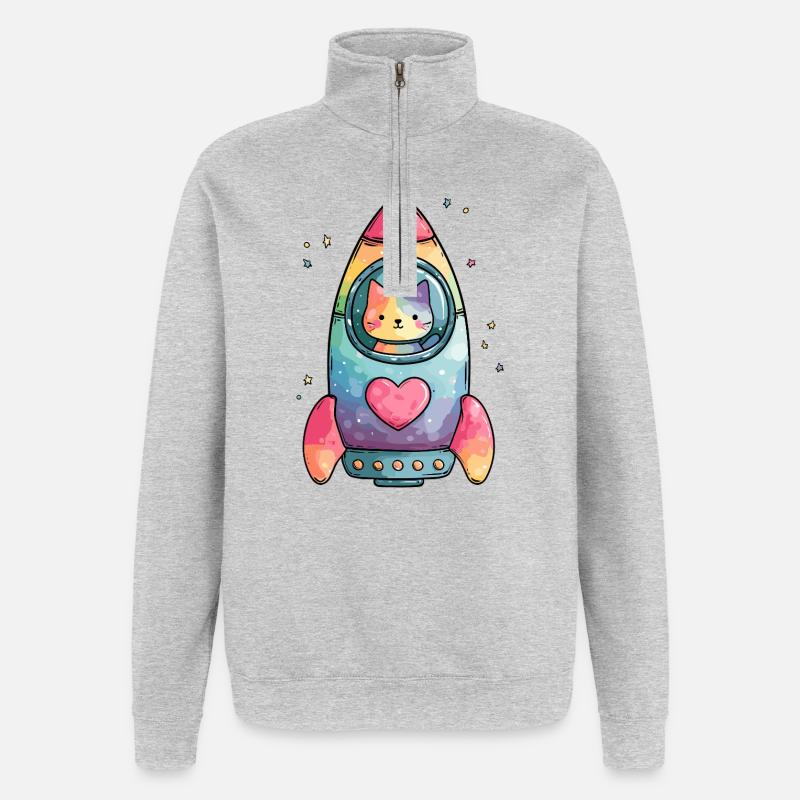 Rainbow Rocket Katze Herz - Quarter-Zip-Sweatshirt - Grau meliert