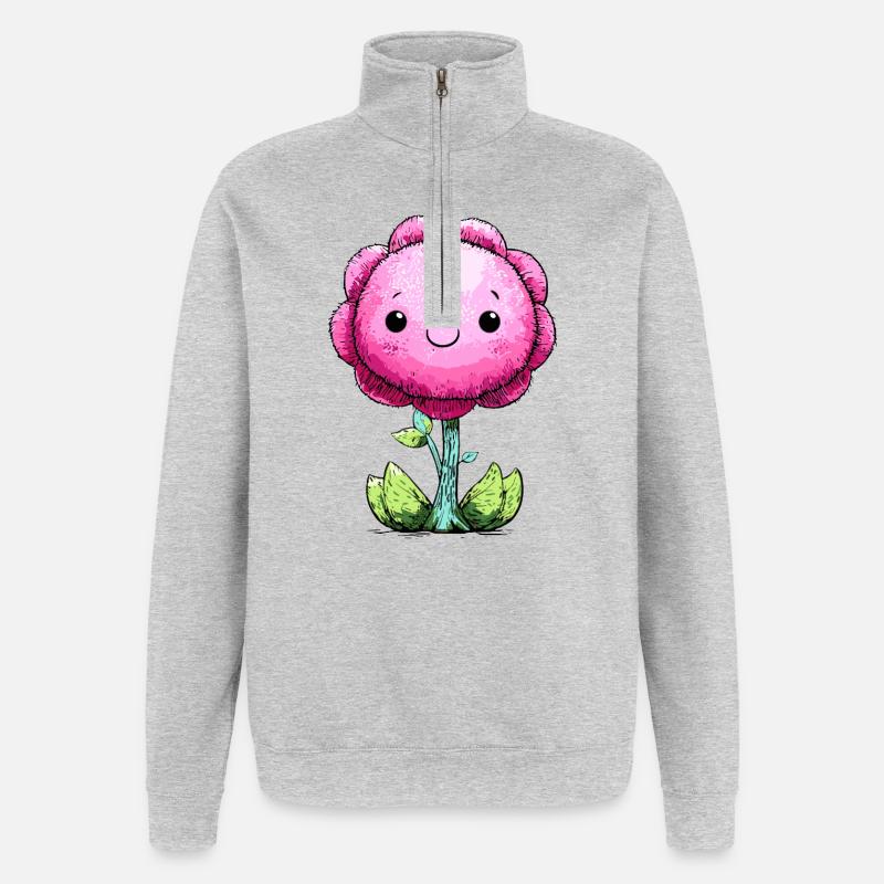 Kuschelige Pink Blume Gesicht - Quarter-Zip-Sweatshirt - Grau meliert