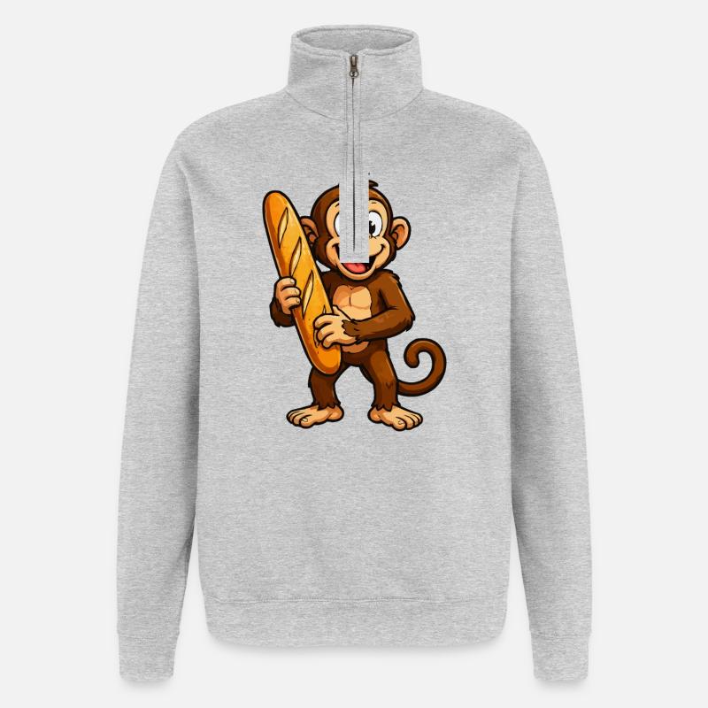 Monkey with baguette - Quarter-Zip Sweatshirt - heather grey
