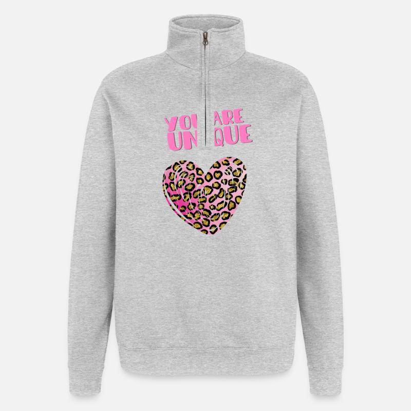 Du bist einzigartig Leopardenherz - Quarter-Zip-Sweatshirt - Grau meliert
