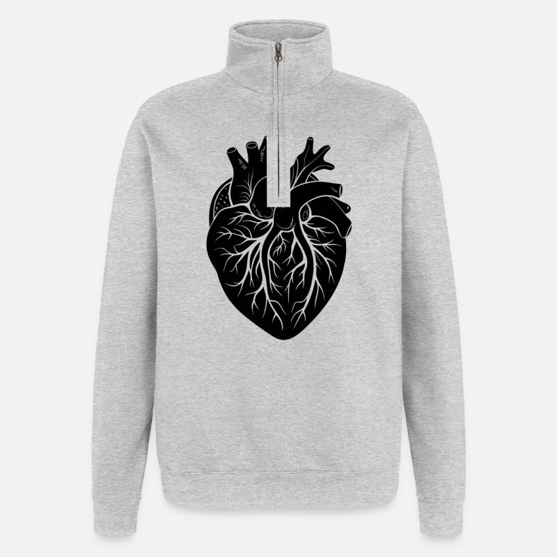 anatomisches Herz - Quarter-Zip-Sweatshirt - Grau meliert