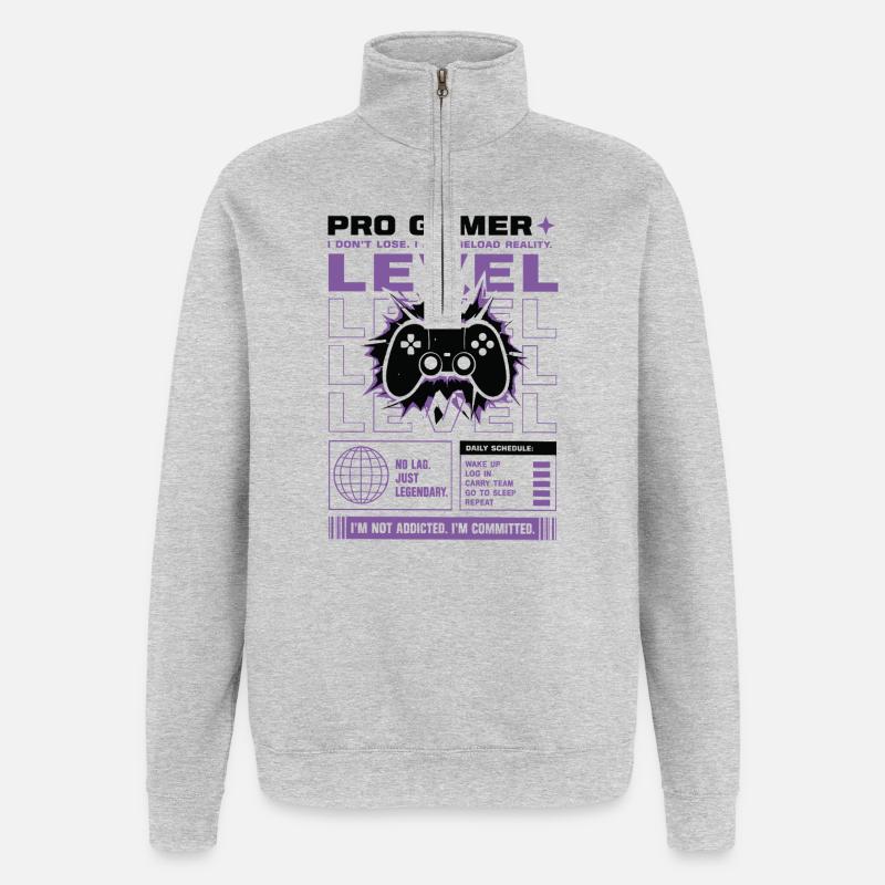 Pro Gamer Level Up Controller Design - Quarter-Zip-Sweatshirt - Grau meliert