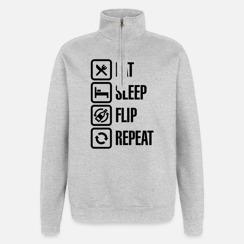 Eat - Sleep - Bottle Flip - Repeat - Sweat à zip 1/4 - gris chiné