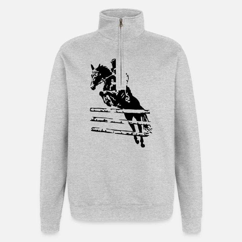 Cavalier de saut d’obstacles - Sweat à zip 1/4 - gris chiné