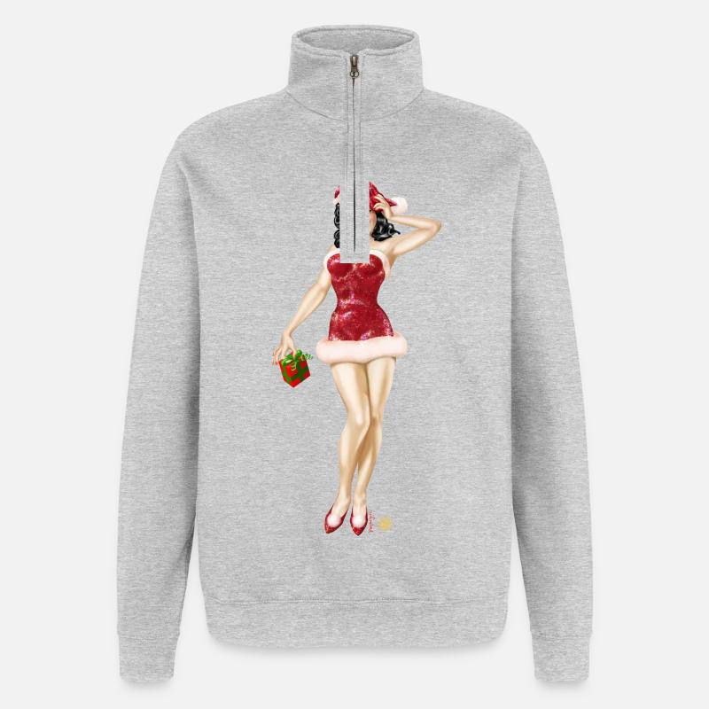 Père Noël - Sweat à zip 1/4 - gris chiné
