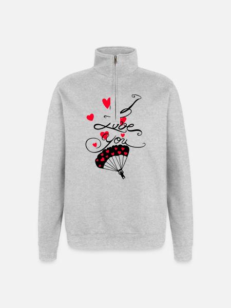 Parachutist with I love you lettering - Quarter-Zip Sweatshirt - heather grey