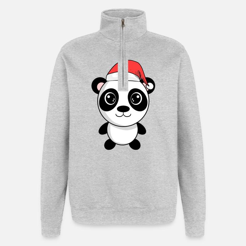 Panda Peluche Noël - Sweat à zip 1/4 - gris chiné