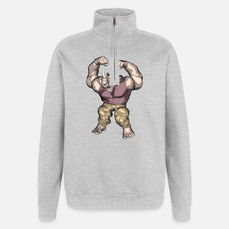 Ein anthropomorphes Nashorn - Quarter-Zip-Sweatshirt - Grau meliert