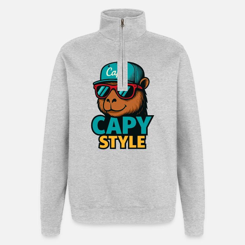 Graphique de casquette style capy - Sweat à zip 1/4 - gris chiné