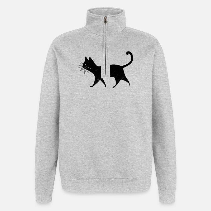 Chat noir élégant - Sweat à zip 1/4 - gris chiné