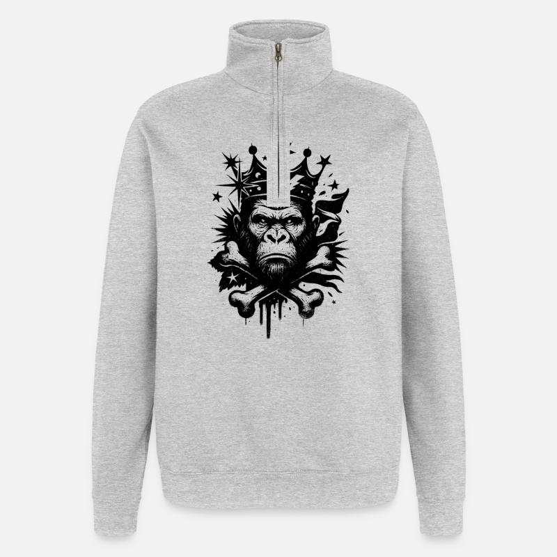 Gorille majestueux avec couronne - Sweat à zip 1/4 - gris chiné