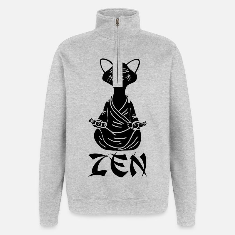 Zen Schwarze Katze - Quarter-Zip-Sweatshirt - Grau meliert