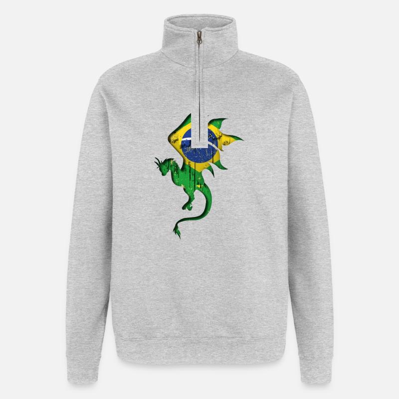 Drapeau du Brésil - Brésil - Dragon Silhouette - Sweat à zip 1/4 - gris chiné
