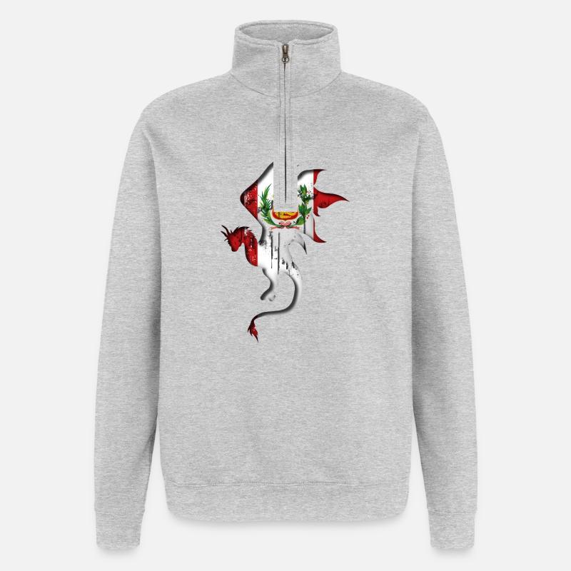 Flagge von Peru - Peru - Drachensilhouette - Quarter-Zip-Sweatshirt - Grau meliert