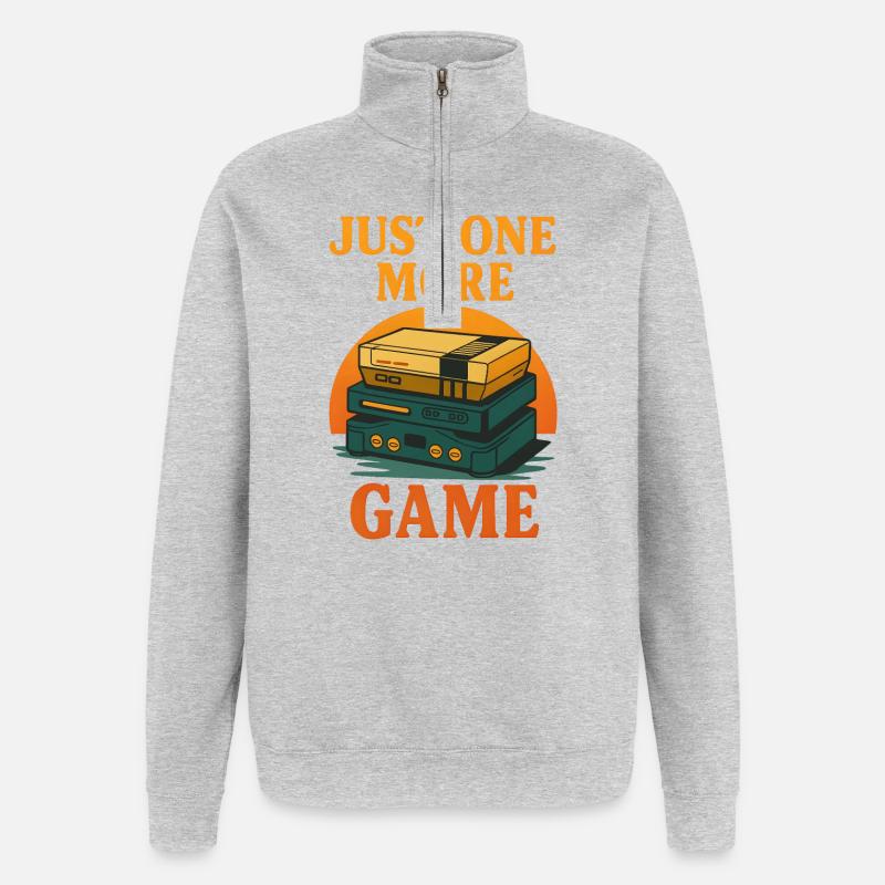 Retro Videospiel-Design mit Statement - Quarter-Zip-Sweatshirt - Grau meliert