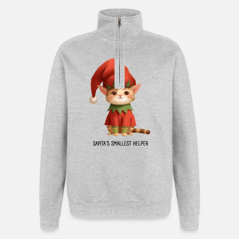 Imprimé chaton de Noël ludique - Sweat à zip 1/4 - gris chiné