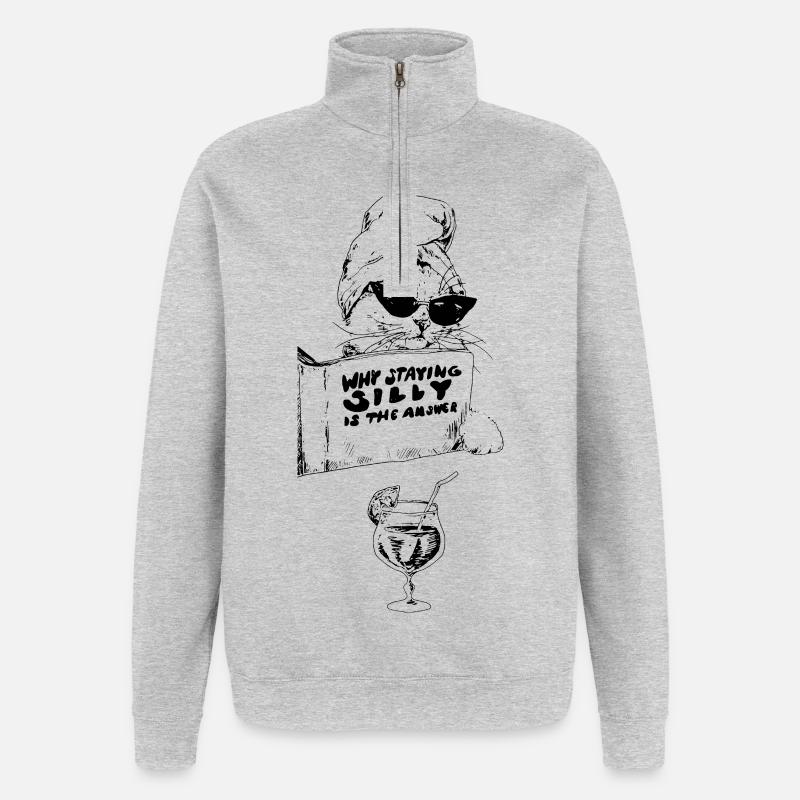 POURQUOI RESTER IDIOT EST LA RÉPONSE - Sweat à zip 1/4 - gris chiné